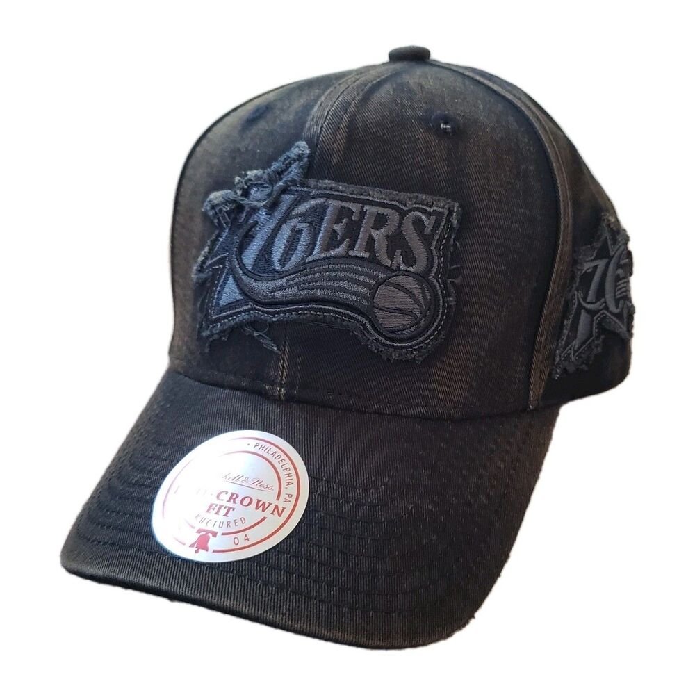 NWT Philadelphia 76ers Mitchell & Ness Rusted Black Pro Crown Snapback Hat Cap